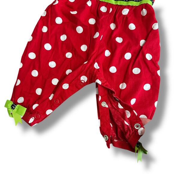 Rare Editions Red Chevron & Polka Dot Ruffle Baby Romper 12–18M Holiday Outfit - Picture 8 of 8